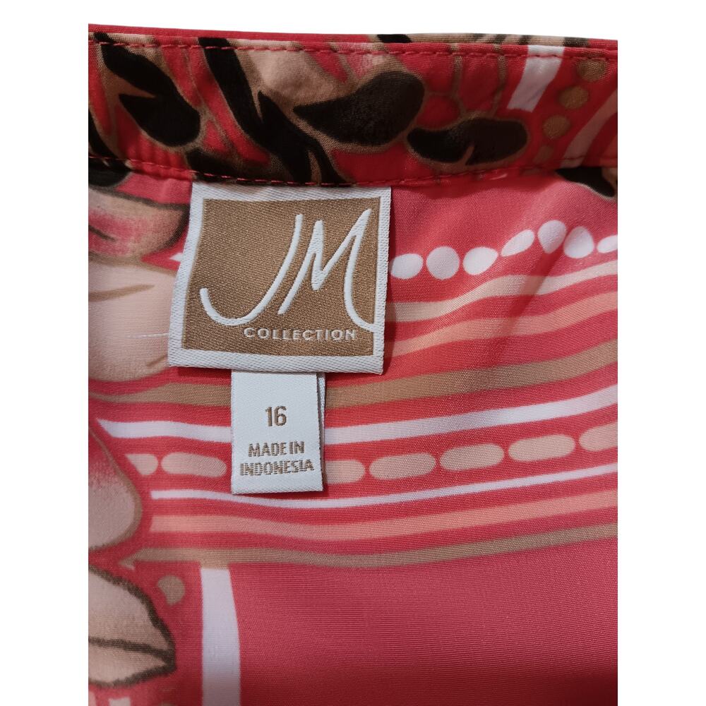 JM COLLECTION Blouse Top 16 XL Coral Pink Floral Bright Colorful Artsy Career - Picture 3 of 7